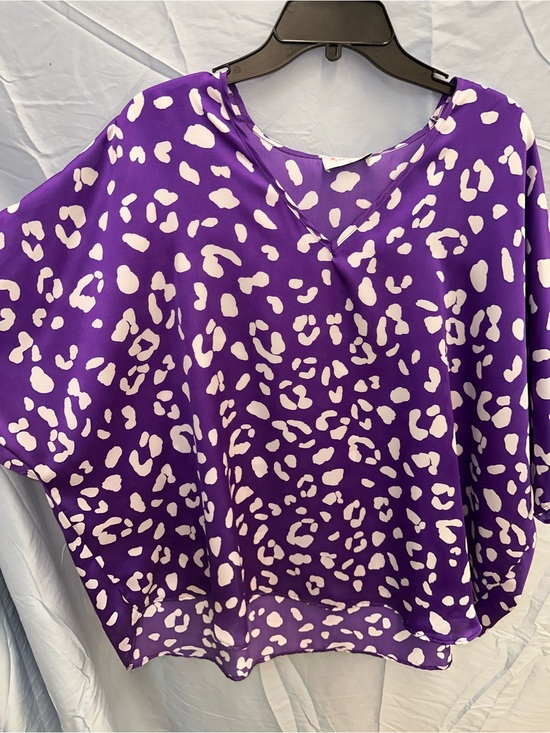 Adrienne Tops - Adrienne Purple and White Spot Print V-Neck Top